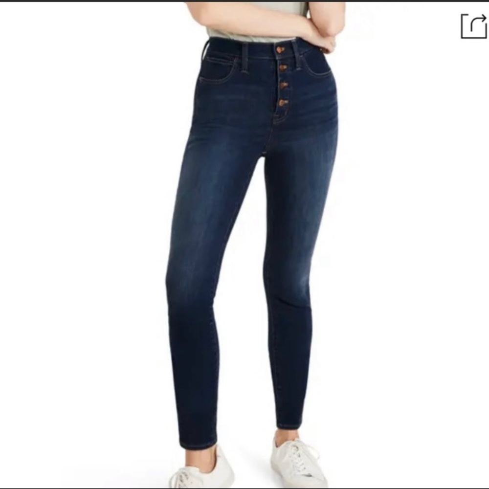 Madewell 10” High Rise Skinny Dark Wash Button Fly Jeans